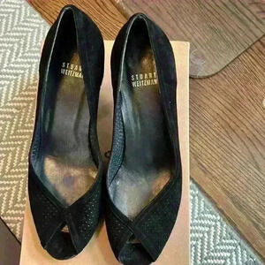 Suede 8 1/2 W perforated peep toe pump 3 inch heel